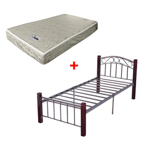 Adaline Single Size Metal/Wood Bed Frame with Mattress