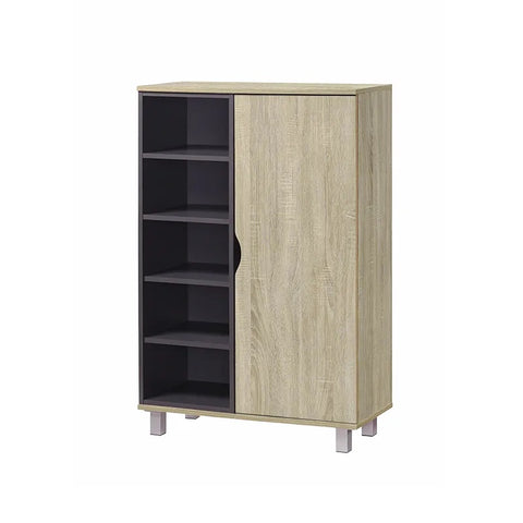 Image of Kenzie 1/2 Door Wooden cabinet/ Shoes Shelving Cabinet / Utility storage shelf In Grey With Natural Color
