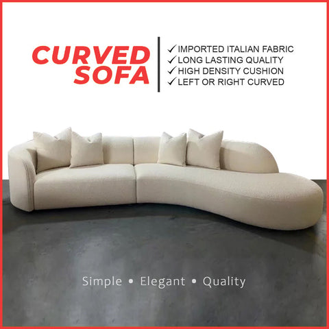 Image of Perla Series Curved Shaped Sofa Imported Italian Fabric in Blue