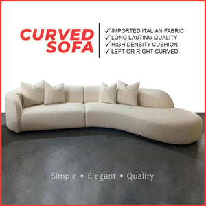 Perla Series Curved Shaped Sofa Imported Italian Fabric in Blue
