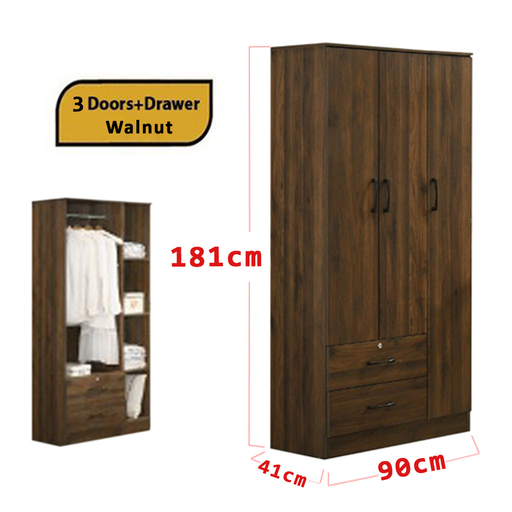 Britain 3 Door With Drawer Wardrobe In Walnut