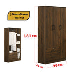 Britain 3 Door With Drawer Wardrobe In Walnut