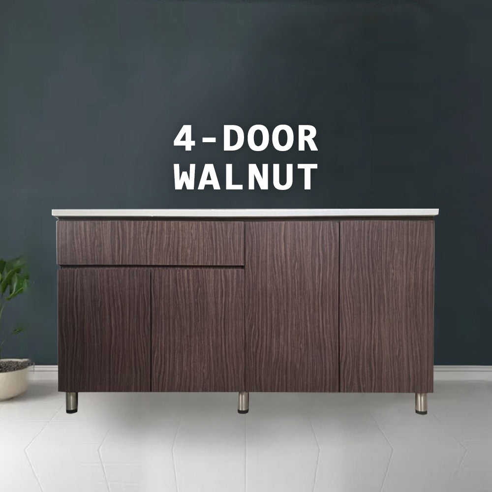 Everly 4 Door Walnut Kitchen Cabinet Ceramic Tile Top with Gas Cabinet