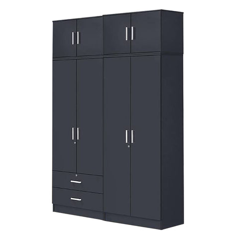 Image of Panama Series 4 Door Tall Wardrobe with 2 Drawers and Top Cabinet in Dark Grey Colour