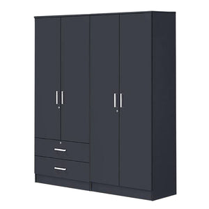 Panama Series 4 Door Wardrobe with 2 Drawers in Dark Grey Colour