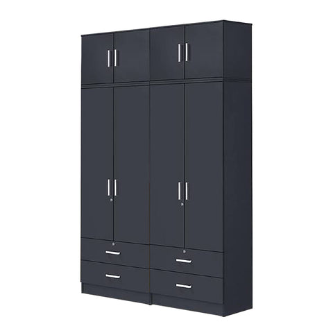 Image of Panama Series 4 Door Tall Wardrobe with 4 Drawers and Top Cabinet in Dark Grey Colour
