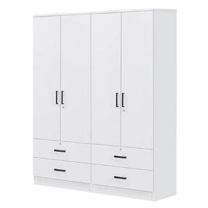 Cyprus Series 4 Door Wardrobe with 4 Drawers in Full White Colour