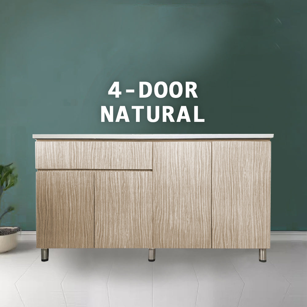 Everly 4 Door Natural Kitchen Cabinet Ceramic Tile Top with Gas Cabinet