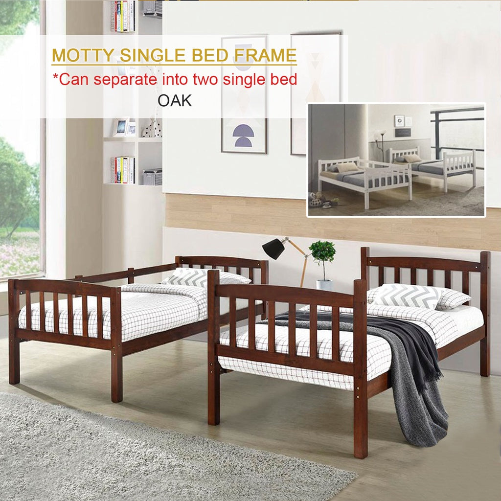 MOTTY Wooden Double Decker Bunk Bed In Oak And White Color. Convertible Into 2 Single Beds