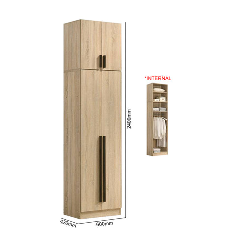 Image of Zarya Series 4 Tall 2 Door Wardrobe with Top Cabinet In Natural Oak Colour