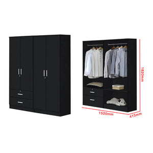 Albania Series 4 Door Wardrobe with 2 Drawers in Black Colour