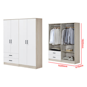 Poland Series 4 Door Wardrobe with 2 Drawers in Natural & White Colour