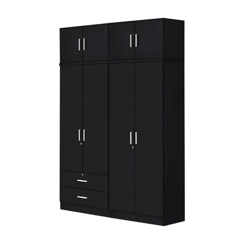 Image of Albania Series 4 Door Tall Wardrobe with 2 Drawers and Top Cabinet in Black Colour