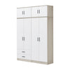 Poland Series 4 Door Tall Wardrobe with 2 Drawers and Top Cabinet in Natural & White Colour