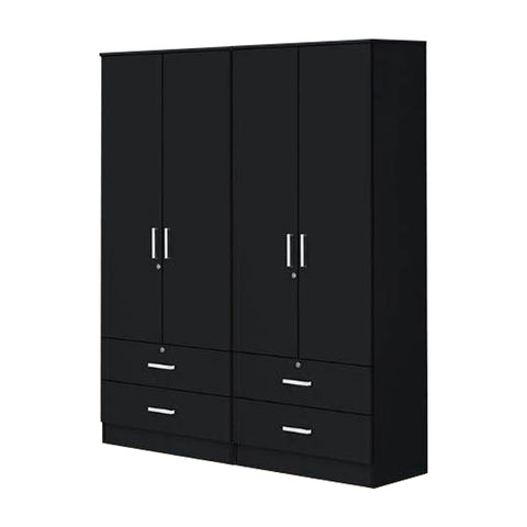 Image of Albania Series 4 Door Wardrobe with 4 Drawers in Black Colour