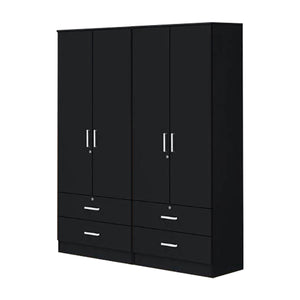 Albania Series 4 Door Wardrobe with 4 Drawers in Black Colour