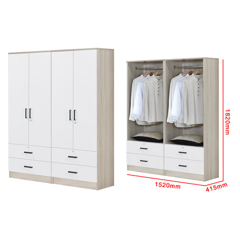 Image of Poland Series 4 Door Wardrobe with 4 Drawers in Natural & White Colour
