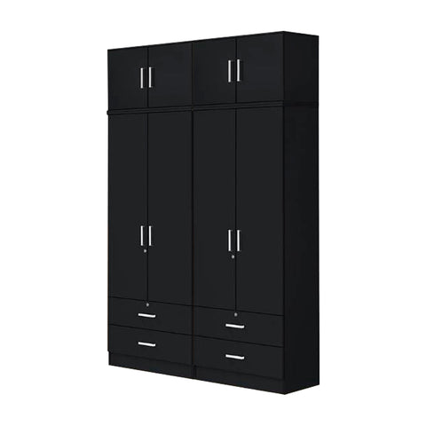 Image of Albania Series 4 Door Tall Wardrobe with 4 Drawers and Top Cabinet in Black Colour