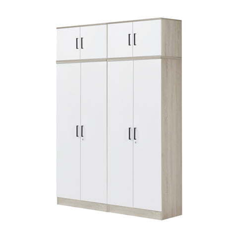 Image of Poland Series 4 Door Tall Wardrobe with Top Cabinet in Natural & White Colour
