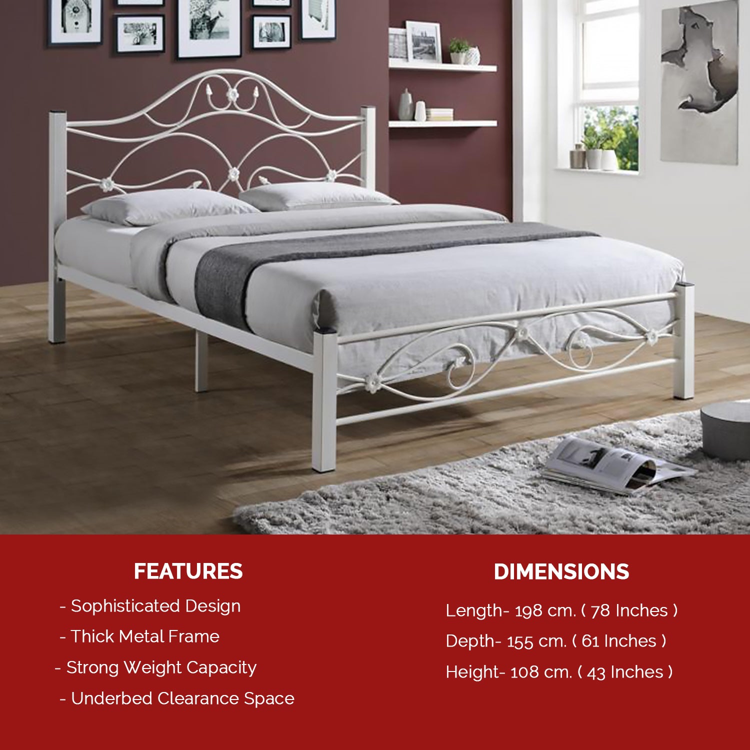 Eldeah Queen Size Metal Bed Frame with Optional 6" Mattress Add On