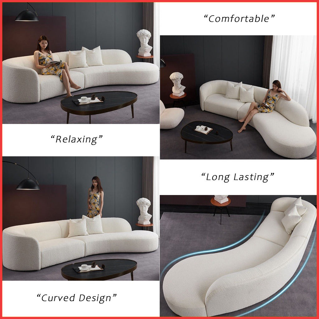 Perla Series Curved Shaped Sofa In Pet Friendly Scratch And Water Proof Fabric/Leather