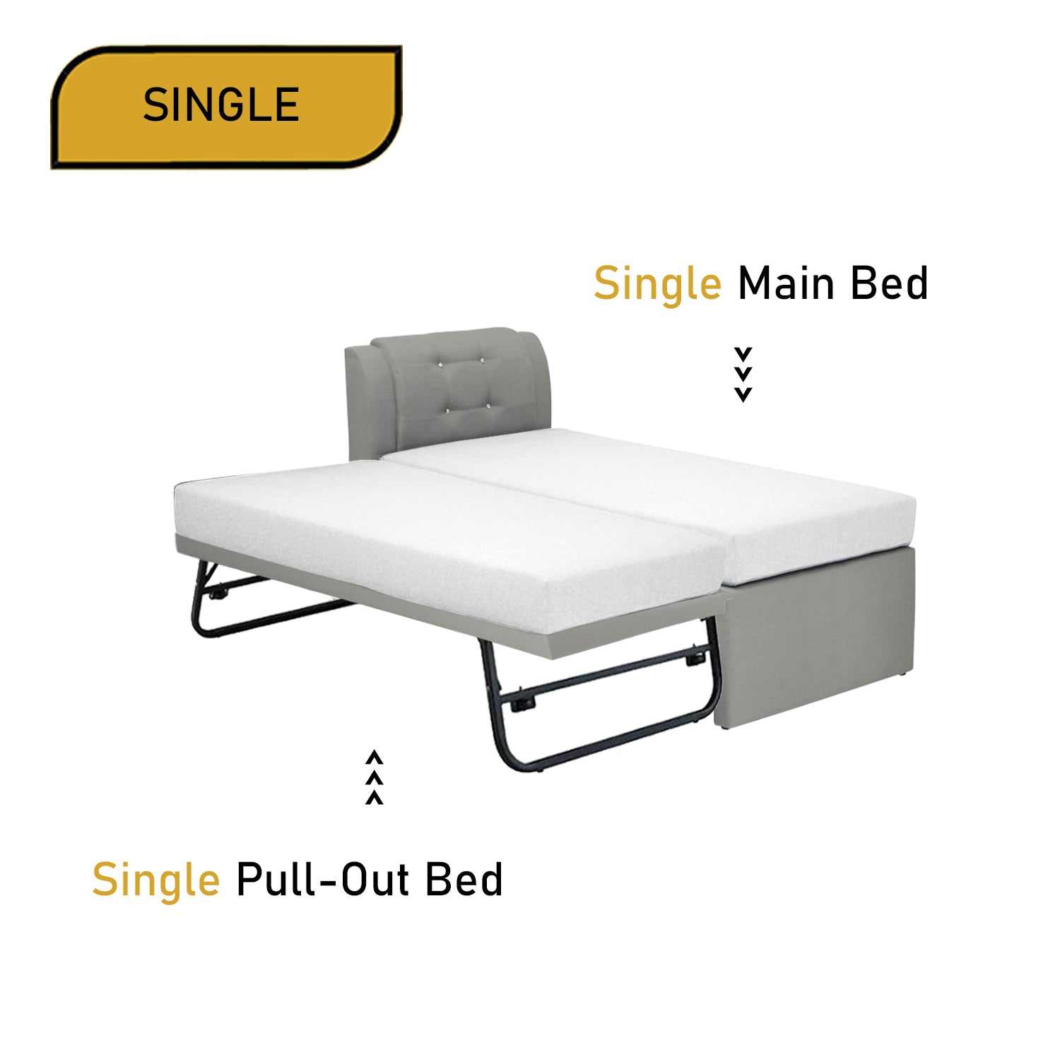 Gurney 3 in 1 Bed Frame and Pull Out Bed In Single and Super Single Size-3 in 1 Bed-Furnituremart.sg