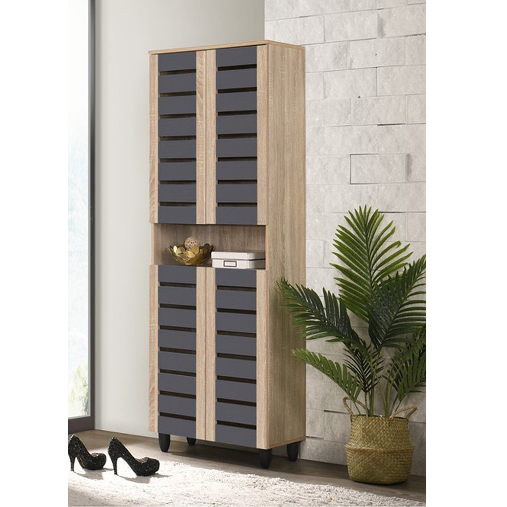 TORI 4-Door Shoe Cabinet Solid Board 8 Tier Shelving Free Ventilation