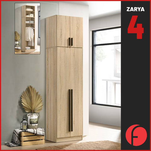 Zarya Series 4 Tall 2 Door Wardrobe with Top Cabinet In Natural Oak Colour