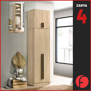 Zarya Series 4 Tall 2 Door Wardrobe with Top Cabinet In Natural Oak Colour