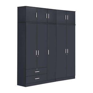 Panama Series 5 Door Tall Wardrobe with 2 Drawers and Top Cabinet in Dark Grey Colour