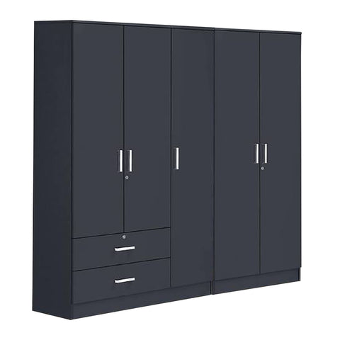 Image of Panama Series 5 Door Wardrobe with 2 Drawers in Dark Grey Colour