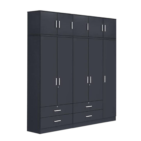 Image of Panama Series 5 Door Tall Wardrobe with 4 Drawers and Top Cabinet in Dark Grey Colour