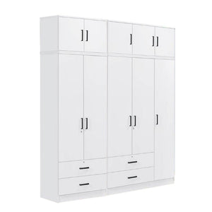 Cyprus Series 5 Door Tall Wardrobe with 4 Drawers and Top Cabinet in Full White Colour