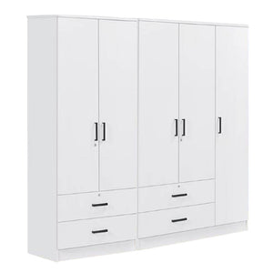 Cyprus Series 5 Door Wardrobe with 4 Drawers in Full White Colour
