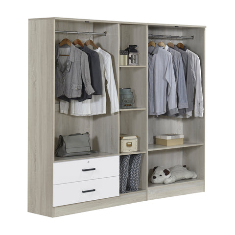 Image of Poland Series 5 Door Wardrobe with 2 Drawers in Natural & White Colour