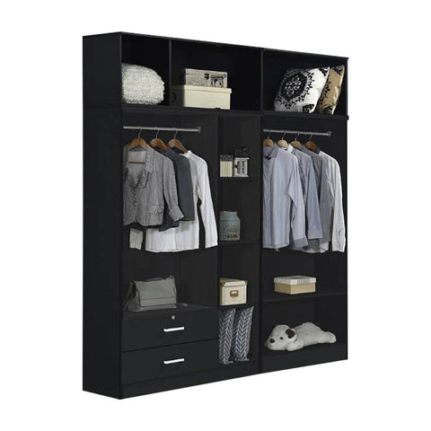 Image of Albania Series 5 Door Tall Wardrobe with 2 Drawers and Top Cabinet in Black Colour