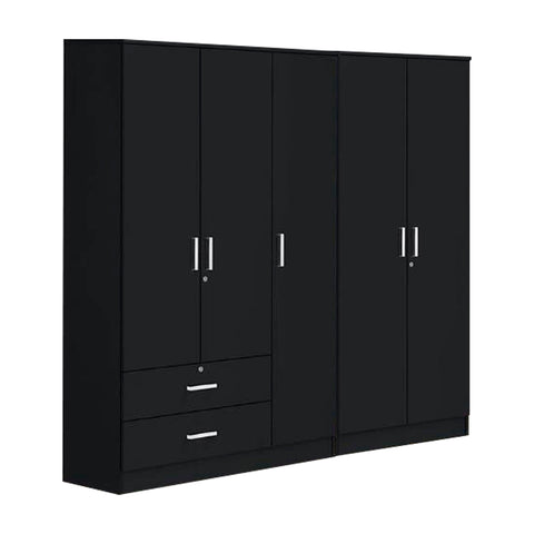 Image of Albania Series 5 Door Wardrobe with 2 Drawers in Black Colour
