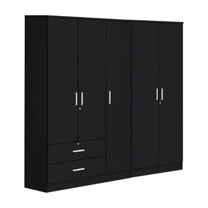 Albania Series 5 Door Wardrobe with 2 Drawers in Black Colour