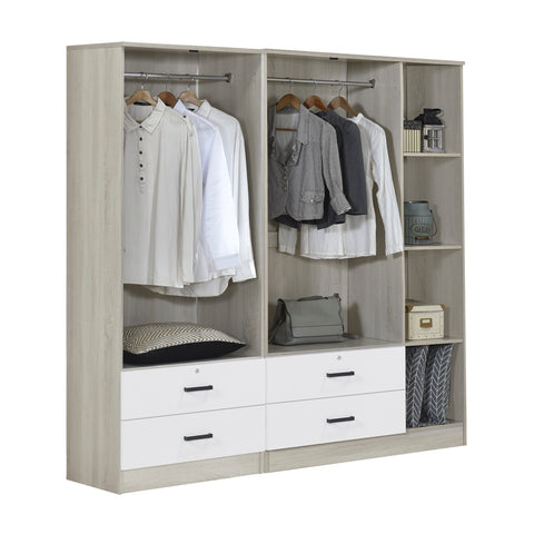 Image of Poland Series 5 Door Wardrobe with 4 Drawers in Natural & White Colour