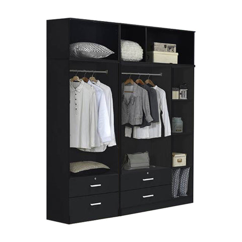 Image of Albania Series 5 Door Tall Wardrobe with 4 Drawers and Top Cabinet in Black Colour