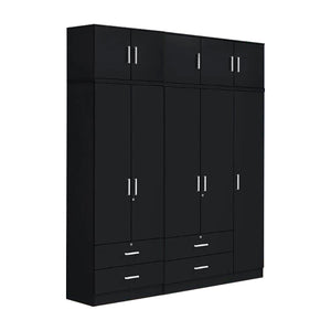 Albania Series 5 Door Tall Wardrobe with 4 Drawers and Top Cabinet in Black Colour