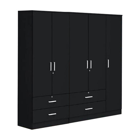 Albania Series 5 Door Wardrobe with 4 Drawers in Black Colour