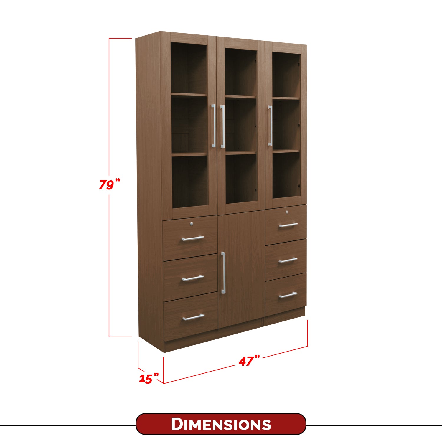 Darra Series 6 Bookshelf With Glass Doors In 3 Colors