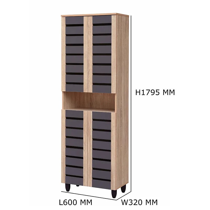 TORI 4-Door Shoe Cabinet Solid Board 8 Tier Shelving Free Ventilation
