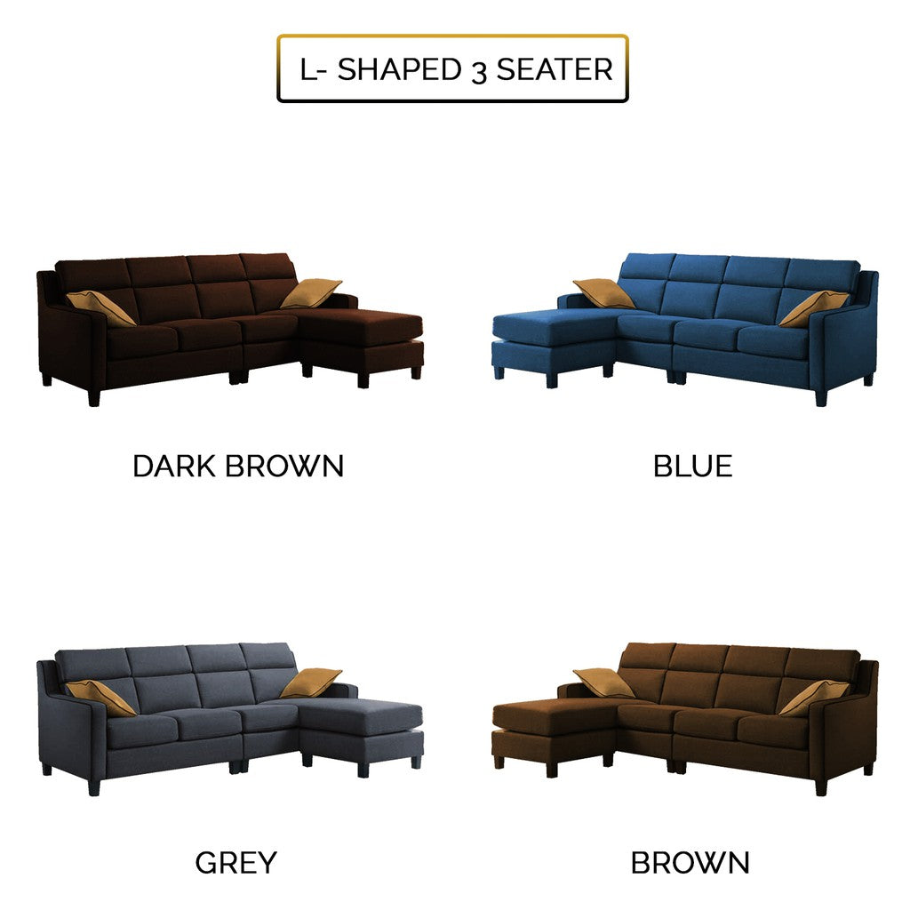 Kim Series 2/3 Seater High Back L-Shape Fabric Sofa In 4 Colours-Sofa-Furnituremart.sg