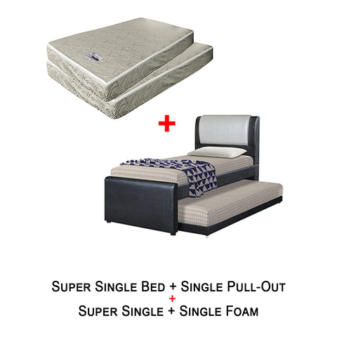 Image of Riella Bed Frame + 6 Inch Foam/ Bonnell Spring Mattress In Single, Super Single Size