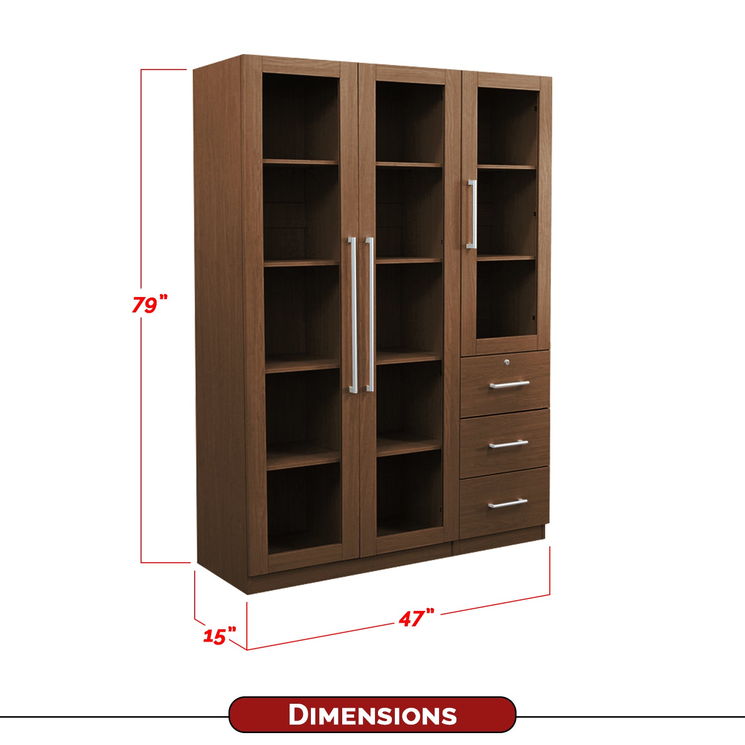 Darra Series 7 Bookshelf With Glass Doors In 3 Colors