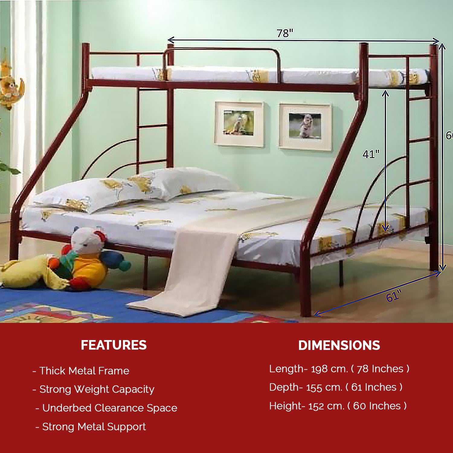 Devon Metal Double Decker Bed Frame with Optional Mattress Add On