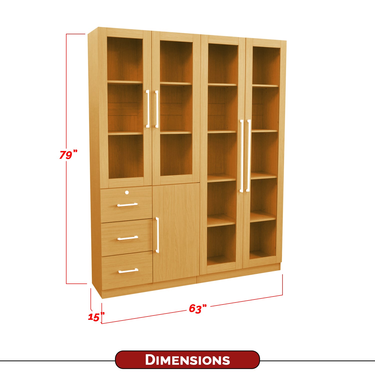 Darra Series 3 Bookshelf With Glass Doors In 3 Colors