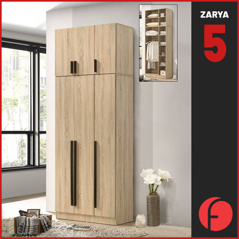 Image of Zarya Series 5 Tall 3 Door Wardrobe with Top Cabinet In Natural Oak Colour